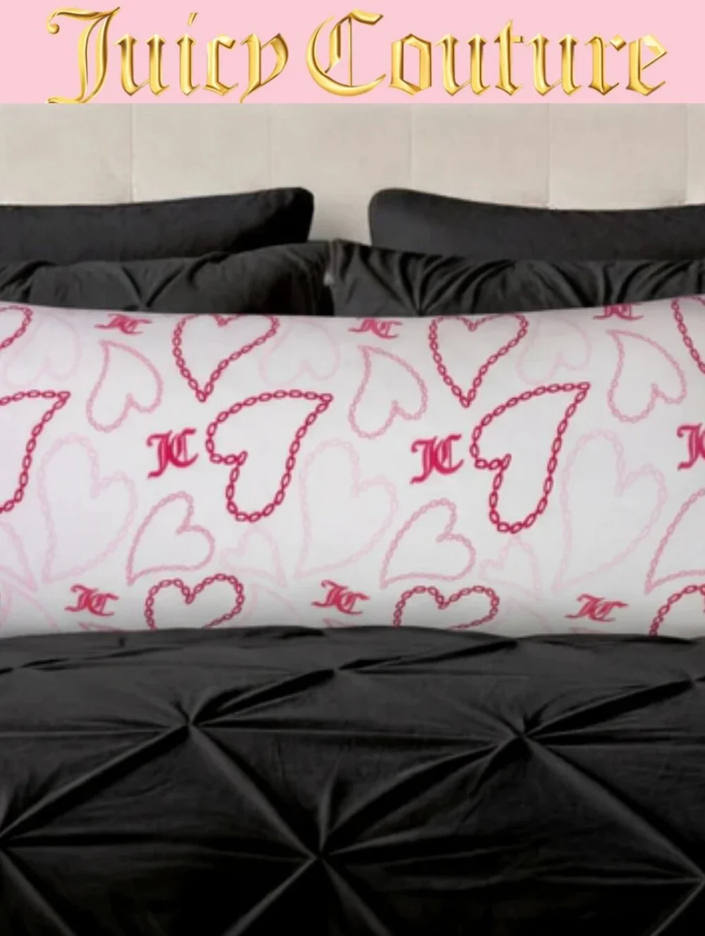 Juicy Couture Home Decorative Chain Heart Print Plush Body Pillow
